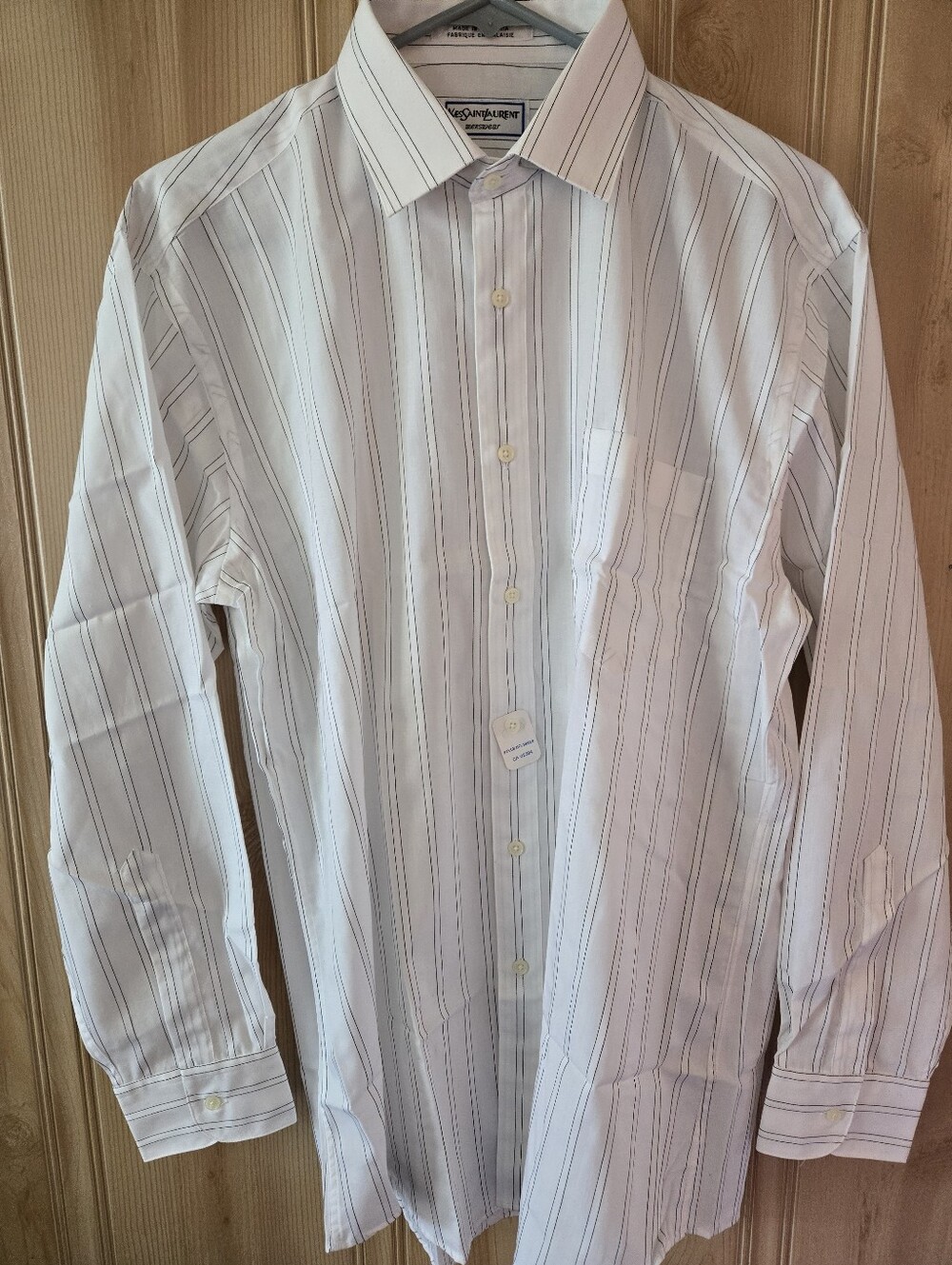 Yves Saint Laurent White Dress Shirt with Subtle Gray Pinstripes